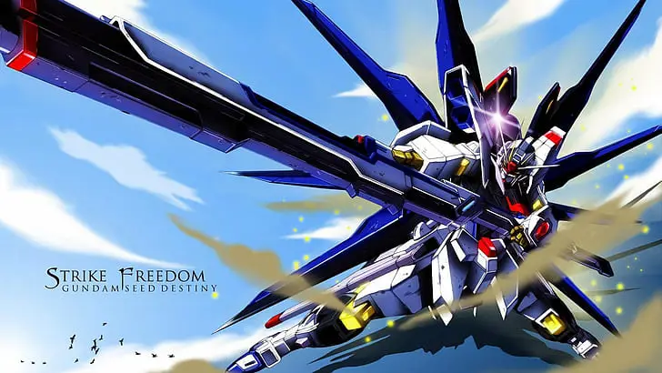 Gambar pertarungan mobile suit dalam anime Gundam SEED