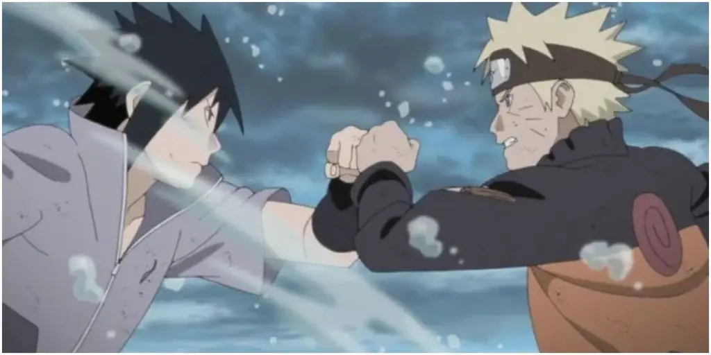 Naruto dan Sasuke bertarung dengan sengit