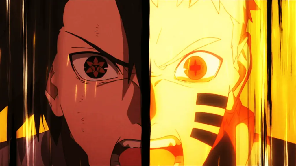 Naruto dan Sasuke melawan Momoshiki Ōtsutsuki dalam pertarungan yang menegangkan.