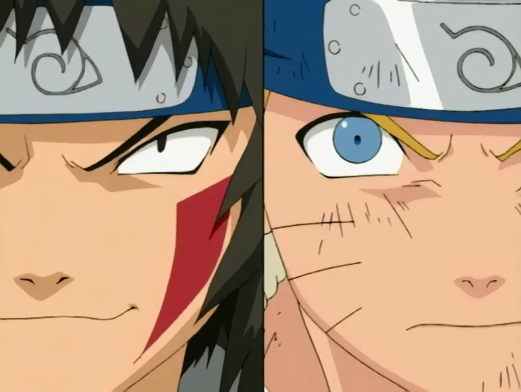 Gambar Naruto dan Kiba bertarung dalam anime