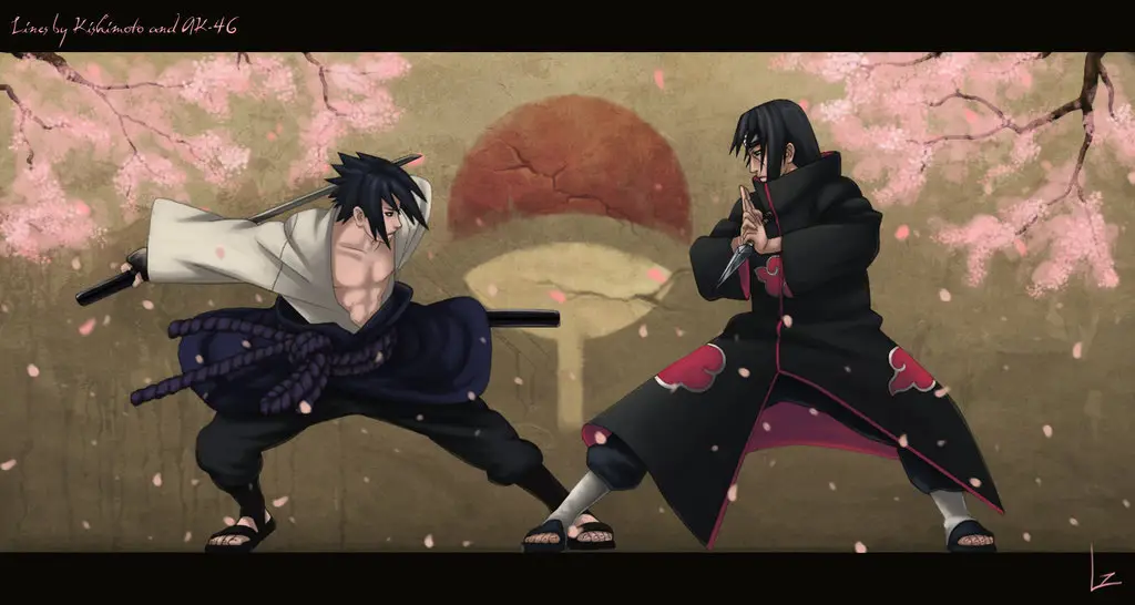 Gambar Sasuke dan Itachi bertarung dalam Naruto Shippuden