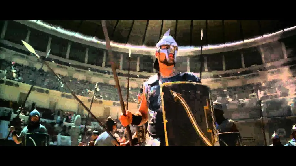 Adegan pertarungan gladiator di arena Colosseum