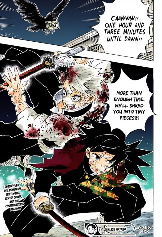 Panel manga Kimetsu no Yaiba chapter 190 yang menegangkan