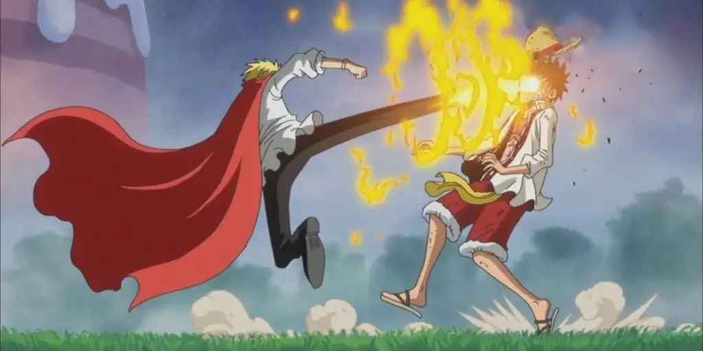 Gambar karakter One Piece sedang bertarung