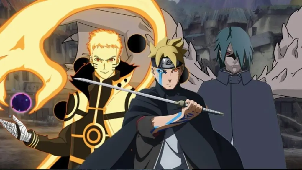 Cuplikan gambar dari Boruto episode 199 yang menampilkan adegan pertarungan seru