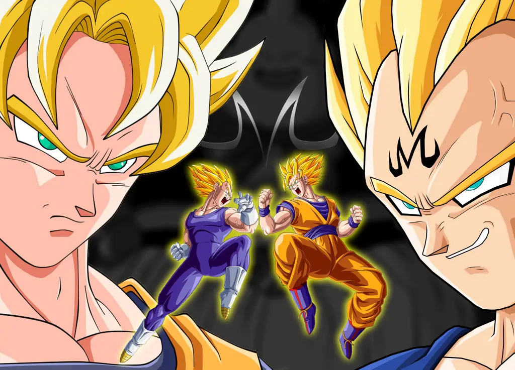 Adegan pertarungan seru Goku dan Vegeta Goku dan Vegeta sedang bertarung melawan musuh