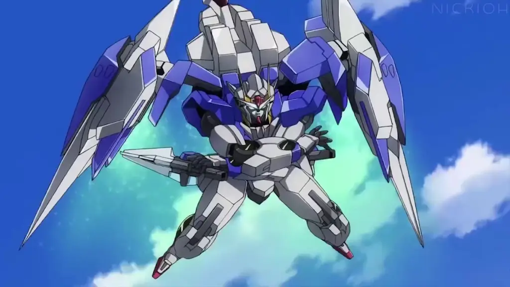 Gambar adegan pertarungan mecha dalam Gundam 00