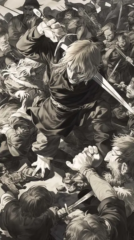 Gambar adegan pertarungan epik di Vinland Saga