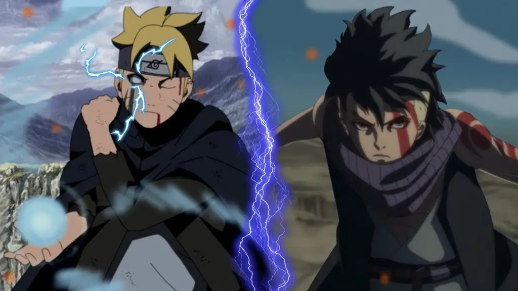 Boruto dan Kawaki sedang bertarung dalam film