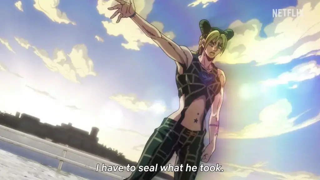 Gambar adegan pertarungan di anime Stone Ocean