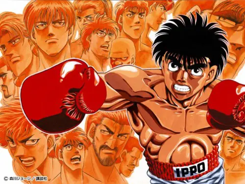 Gambar adegan pertarungan menegangkan dalam Hajime no Ippo