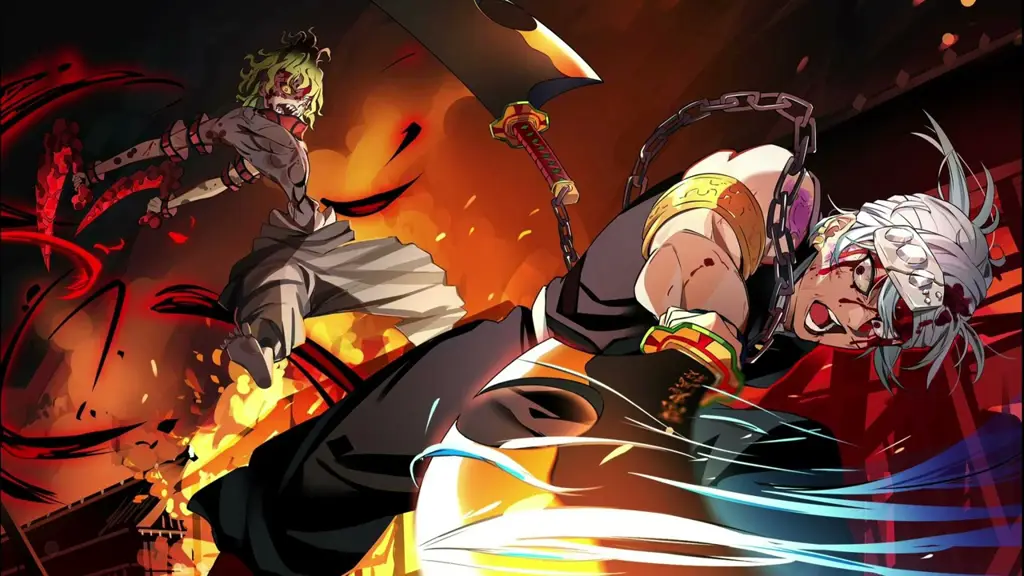 Gambar adegan pertarungan epik dari Kimetsu no Yaiba