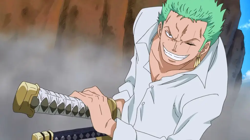 Gambar Zoro sedang bertarung dalam anime One Piece