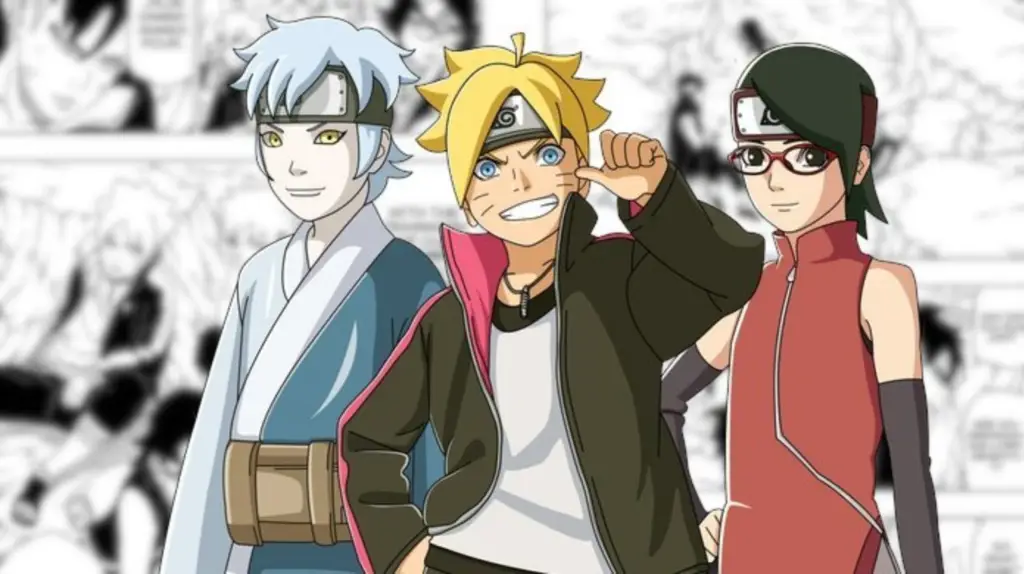 Boruto dan Tim 7 sedang bertarung melawan musuh yang kuat