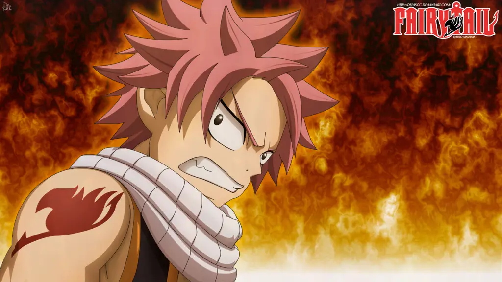 Natsu Dragneel sedang bertarung dalam anime Fairy Tail