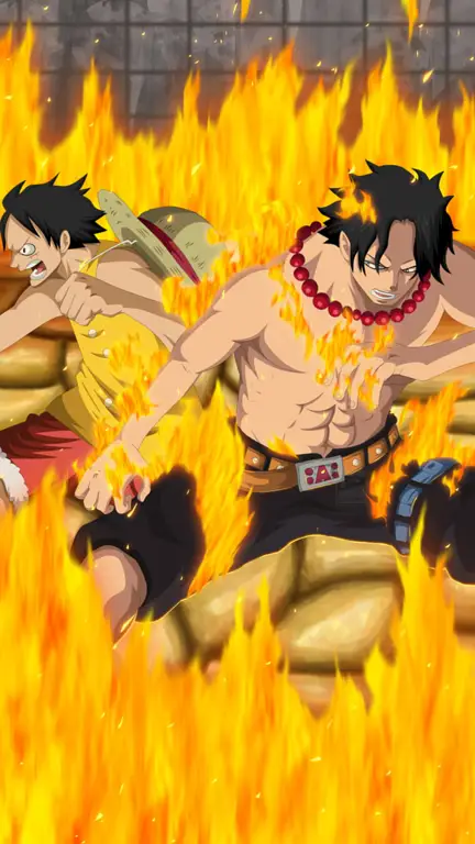 Screenshot anime One Piece yang menampilkan Luffy dan Ace