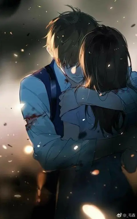 Pasangan anime dalam adegan romantis