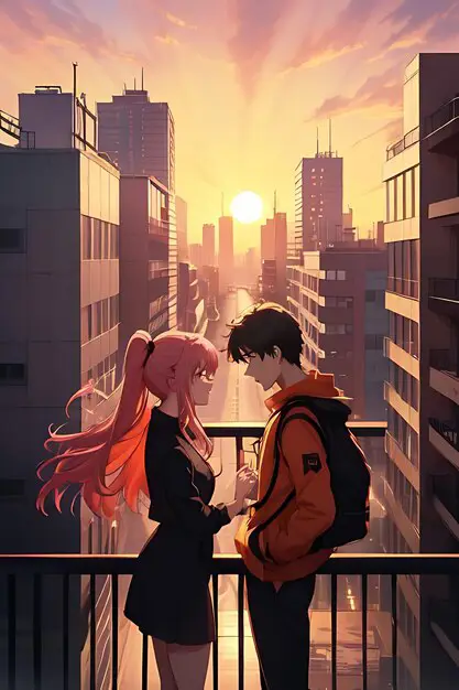 Ilustrasi adegan romantis anime