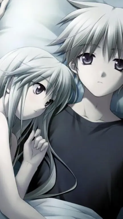 Pasangan anime romantis sedang berpelukan