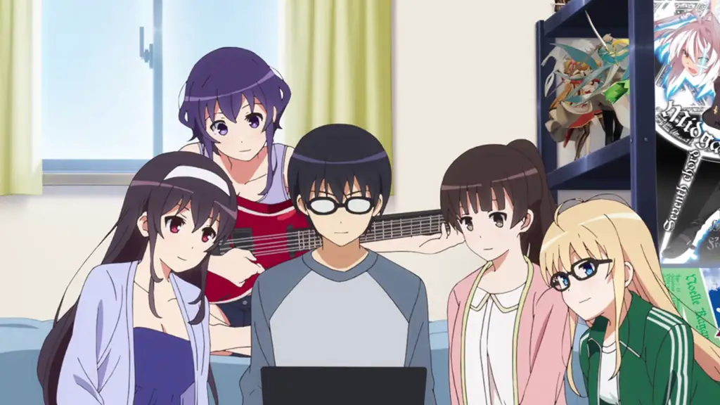 Adegan Romantis di Sekolah Gambar adegan anime harem di sekolah dengan nuansa komedi romantis