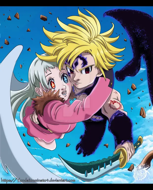 Gambar Meliodas dan Elizabeth dari Nanatsu no Taizai