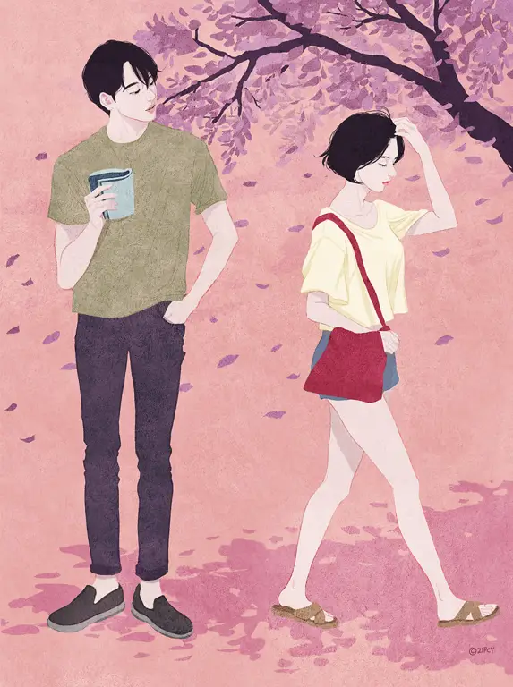 Ilustrasi adegan romantis dari komik Korea