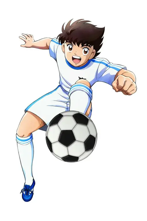 Cuplikan Anime Captain Tsubasa yang menampilkan Tsubasa Ozora dan teman-temannya sedang bermain sepak bola.