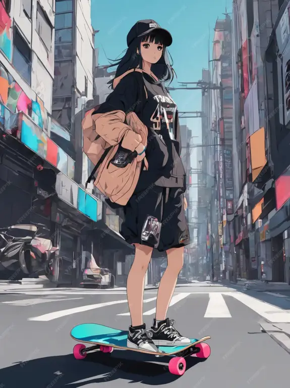 Gambar adegan skateboarding yang dinamis dalam anime SK8 the Infinity