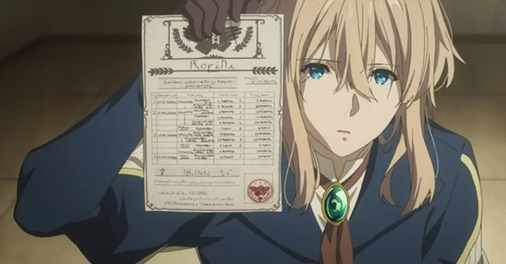 Adegan Violet Evergarden menulis surat