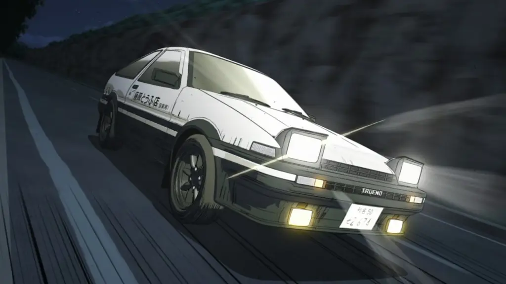 Gambar screenshot anime Initial D yang menampilkan mobil AE86 Trueno