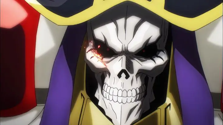 Ainz Ooal Gown dan Shalltear Bloodfallen dalam adegan dramatis