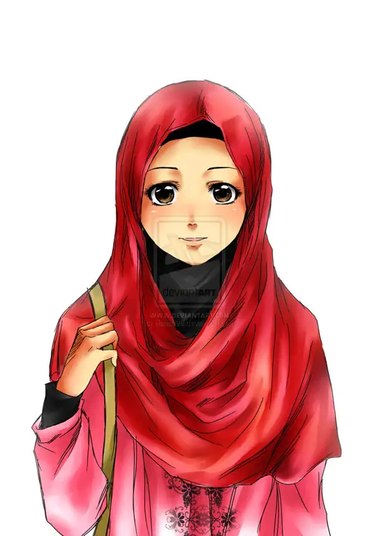 Karakter anime berhijab sedang menangis