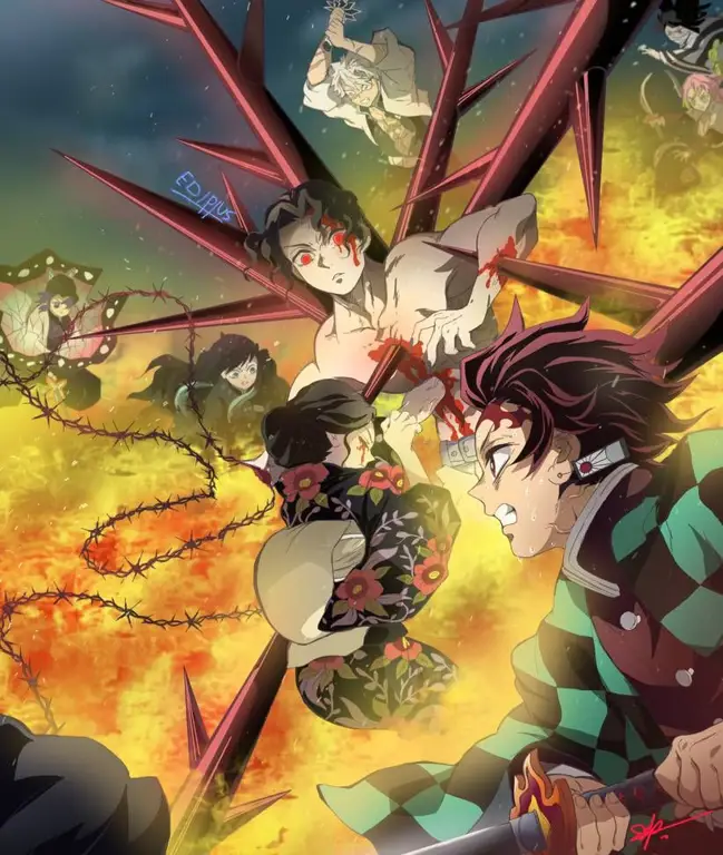 Adegan pertarungan epik di Kimetsu no Yaiba