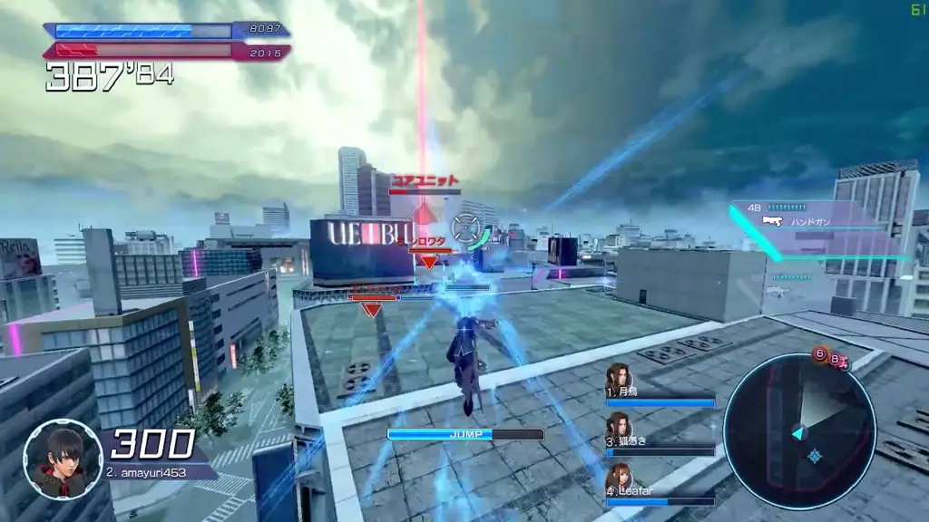 Gambar gameplay Gunslinger Stratos yang menunjukkan aksi tembak-menembak yang cepat dan dinamis.