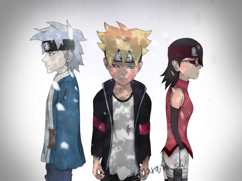 Tim 7, Boruto, Sarada, dan Mitsuki beraksi dalam pertarungan melawan musuh