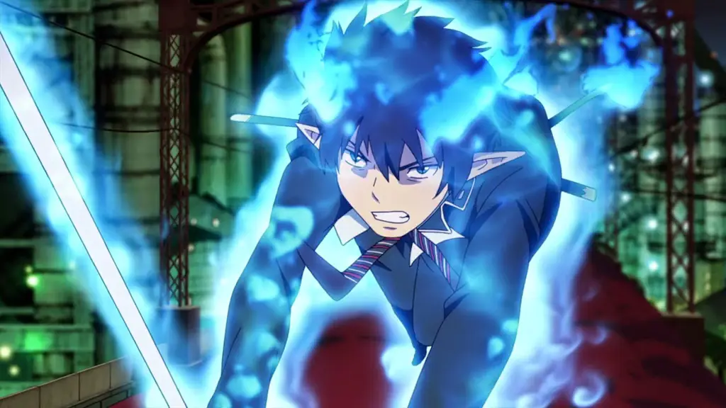 Adegan aksi menegangkan dari anime Blue Exorcist.