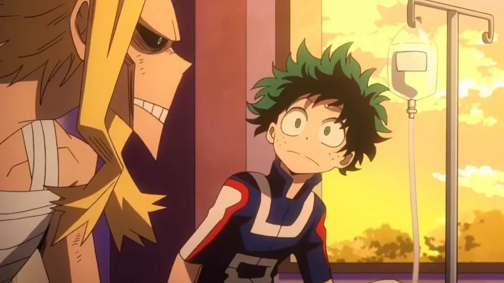 Gambar yang menampilkan All Might dan Deku dalam season 3.