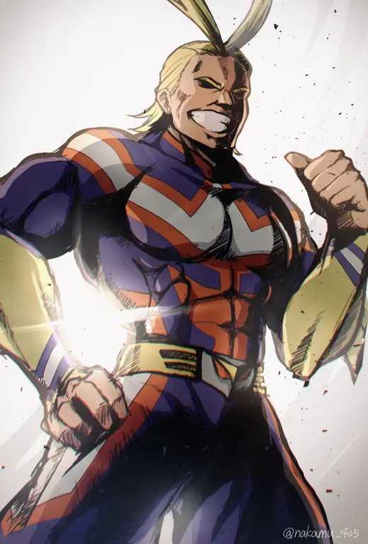 Gambar All Might, pahlawan nomor satu dalam Boku no Hero Academia.