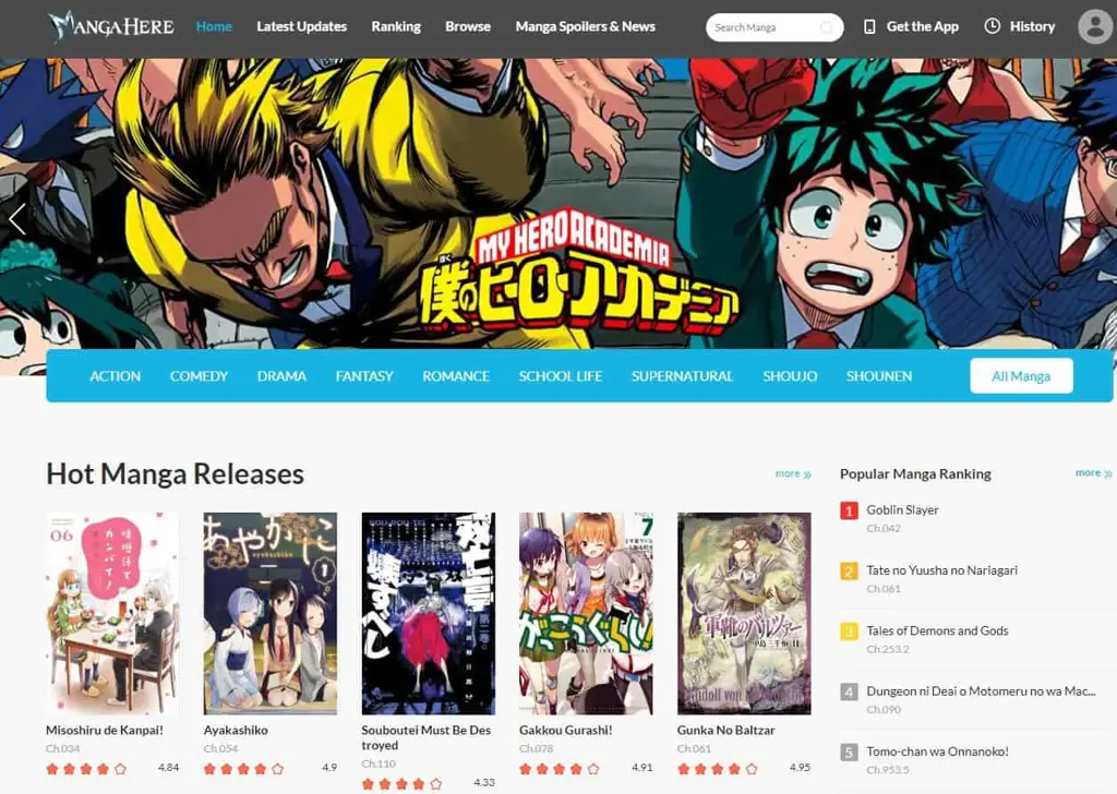 Contoh tampilan website manga legal dengan berbagai pilihan komik.