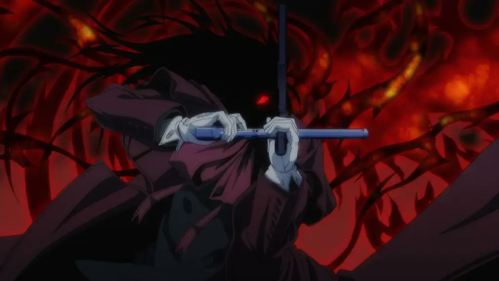 Screenshot anime Hellsing yang menampilkan Alucard