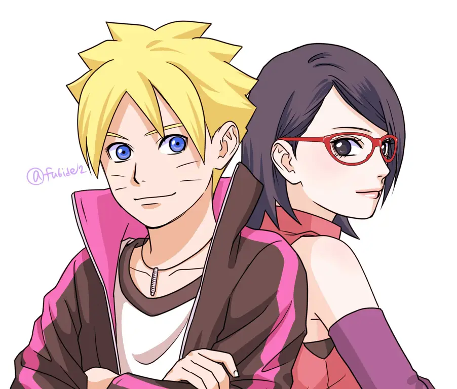 Ilustrasi penggemar mengenai Sarada dan Boruto