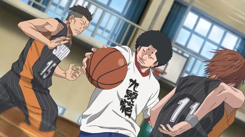 Ilustrasi strategi permainan basket dalam Ahiru no Sora episode 22