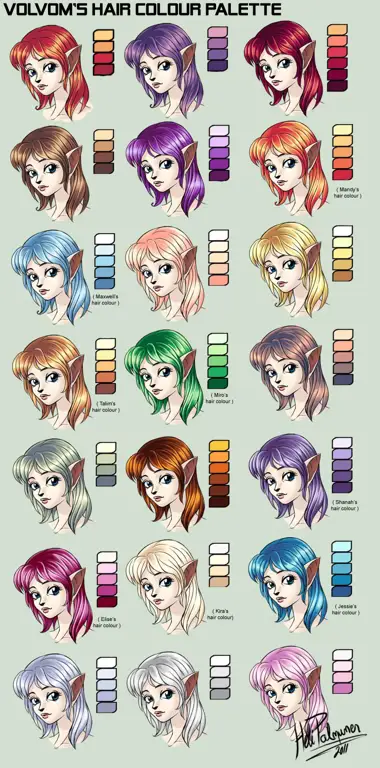 Gambar beragam pilihan warna rambut anime yang cerah dan menarik