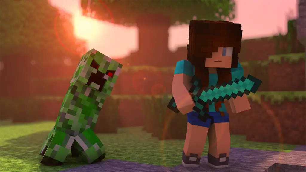 Animasi creeper Minecraft yang menunjukkan detail dan kualitas tekstur yang tinggi.