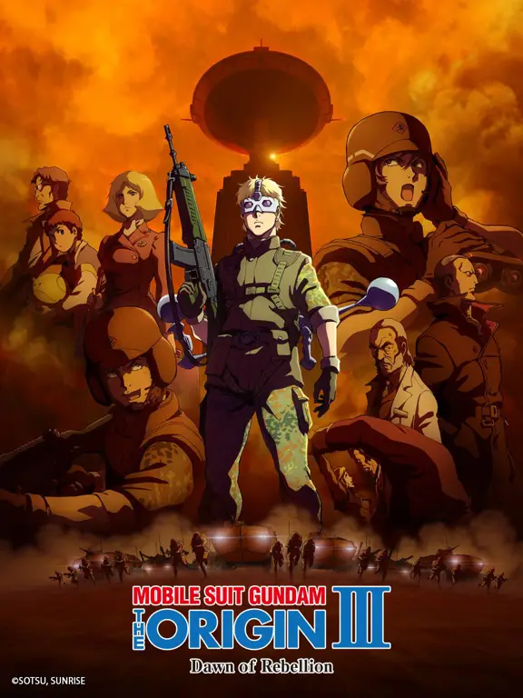 Animasi dari Gundam The Origin yang menunjukkan detail mecha dan karakter