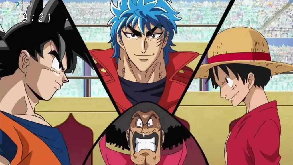 Gambar animasi penggemar crossover One Piece, Dragon Ball, dan Toriko