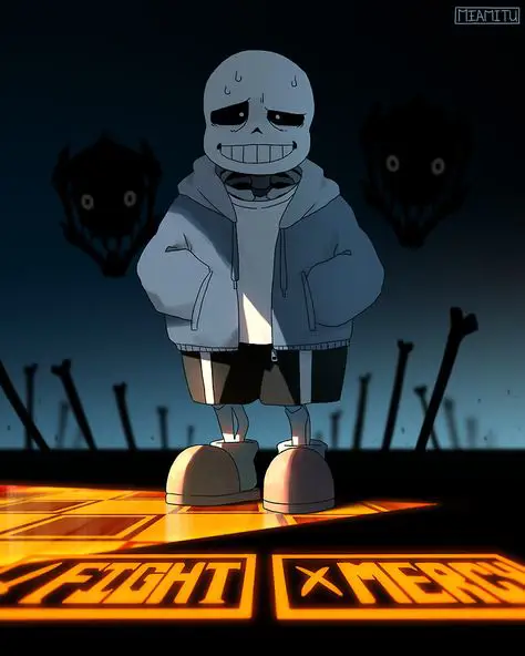 Animasi Sans dari Undertale dalam gaya anime