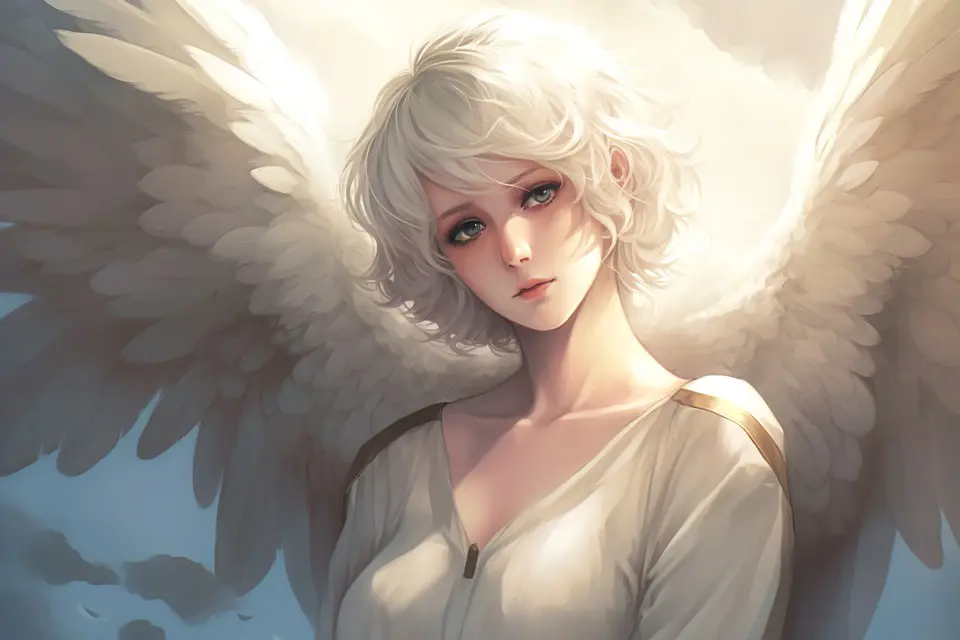 Ilustrasi anime angel boy dengan sayap