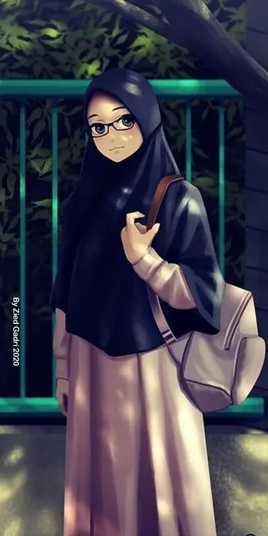 Gambar anime perempuan berhijab dengan aksesoris imut