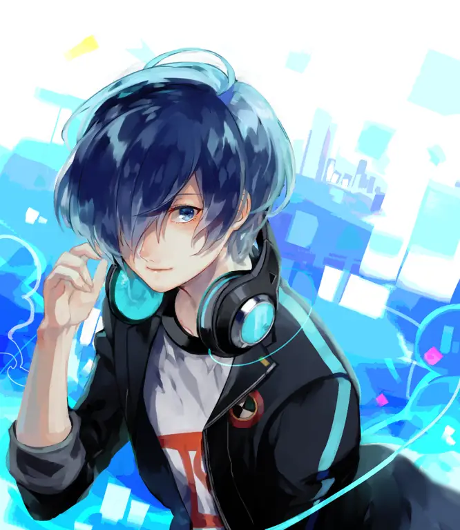 Foto anime boy keren dengan headphone